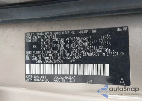 2006 Toyota Sequoia Limited V8 from USA, damaged, VIN 5TDZT38A36S281598